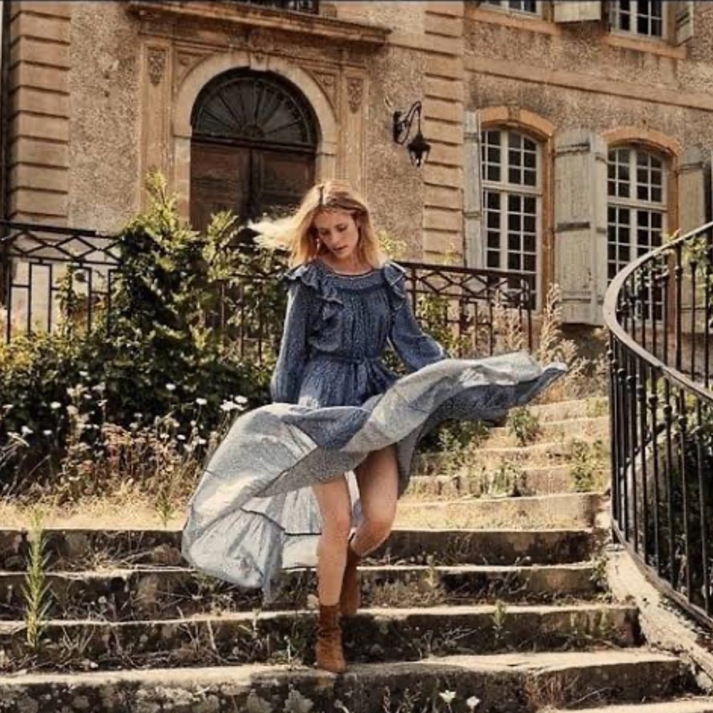 Doen Doen Gables Dress in Wildflower blue color XL